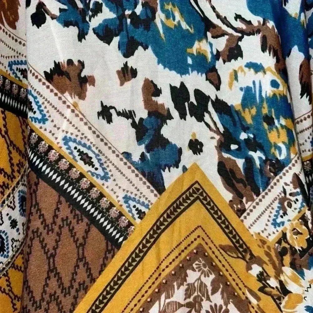 Woven Heart Bohemian Tunic Caftan Summer Lightweight One Size Yellow Blue - Picture 8 of 12